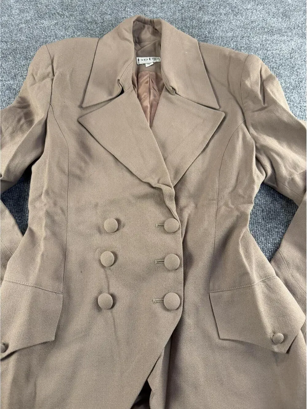 VTG Y2K Bebe Tan‎ Brown Double Breasted Blazer Jacket 8 Parka Trench Coat - Picture 2 of 7